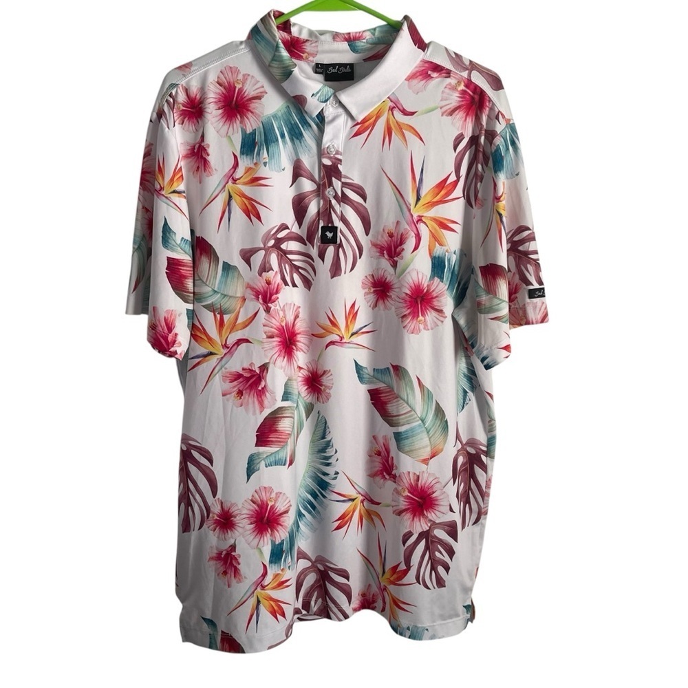 Bad Birdie Riviera Polo Performance Golf Shirt tropical Floral Mens Sz Large